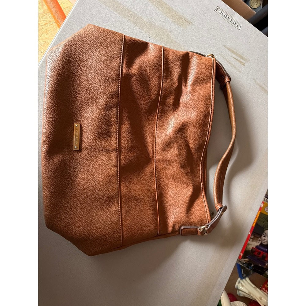 Chenson Cognac Brown Pebbled Faux Leather Hobo Shoulder Bag Large Gold Hardware